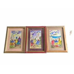 Jamaican Women Working Water Color Paintings- WallArt - By‎ M.Hall Matted&framed